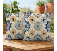 Oujkeef Fundas Cojin 30x30 cm Exterior Impermeable, Funda Cojin Decorativos Oro Azul - Pack de 2 Cushion Covers Lavable para Sofá Tumbona Banco de Jardín Patio Terraza Cojines, #122l