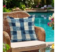 Oujkeef Fundas Cojin 35x35 cm Exterior Impermeable, Funda Cojin Decorativos Azul Enrejado - Pack de 1 Cushion Covers Lavable para Sofá Tumbona Banco de Jardín Patio Terraza Cojines, #86l
