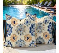 Oujkeef Fundas Cojin 35x35 cm Exterior Impermeable, Funda Cojin Decorativos Oro Azul - Pack de 2 Cushion Covers Lavable para Sofá Tumbona Banco de Jardín Patio Terraza Cojines, #122l