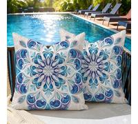 Oujkeef Fundas Cojin 35x35 Exterior Impermeable, Funda Cojin Decorativos Azul Púrpura - Pack de 2 Cushion Covers Lavable para Sofá Tumbona Banco de Jardín Patio Terraza Cojines, #329l