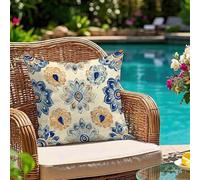 Oujkeef Fundas Cojin 45x45 cm Exterior Impermeable, Funda Cojin Decorativos Oro Azul - Pack de 1 Cushion Covers Lavable para Sofá Tumbona Banco de Jardín Patio Terraza Cojines, #122l