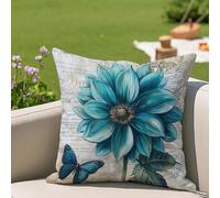 Oujkeef Fundas Cojin 50x50 cm Exterior Impermeable, Funda Cojin Decorativos Azul Flor - Pack de 1 Cushion Covers Lavable para Sofá Tumbona Banco de Jardín Patio Terraza Cojines, #98l