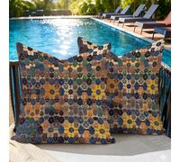 Oujkeef Fundas Cojin 55x55 Exterior Impermeable, Funda Cojin Decorativos Azul Amarillo - Pack de 2 Cushion Covers Lavable para Sofá Tumbona Banco de Jardín Patio Terraza Cojines, #89l
