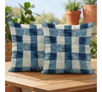 Oujkeef Fundas Cojin 60x60 cm Exterior Impermeable, Funda Cojin Decorativos Azul Enrejado - Pack de 2 Cushion Covers Lavable para Sofá Tumbona Banco de Jardín Patio Terraza Cojines, #86l