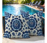 Oujkeef Fundas Cojin 80x80 Exterior Impermeable, Funda Cojin Decorativos Azul Huevo de Pato Flor - Pack de 2 Cushion Covers Lavable para Sofá Tumbona Banco de Jardín Patio Terraza Cojines, #389l