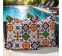 Oujkeef Fundas de Cojín Exterior Impermeable 25x25 Brillante Marruecos Juego de 2, Fundas Cojines Decorativos con Cremallera Invisible e Impresión a Doble Cara, para Jardín Balcón Terraza Sofá, #115l