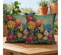 Oujkeef Fundas de Cojín Exterior Impermeable 30x30 cm Retro Flor Juego de 2, Fundas Cojines Decorativos con Cremallera Invisible e Impresión a Doble Cara, para Jardín Balcón Terraza Sofá, #106l