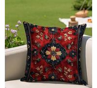 Oujkeef Fundas de Cojín Exterior Impermeable 50x50 cm Rojo Negro Juego de 1, Fundas Cojines Decorativos con Cremallera Invisible e Impresión a Doble Cara, para Jardín Balcón Terraza Sofá, #82l