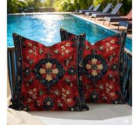 Oujkeef Fundas de Cojín Exterior Impermeable 55x55 cm Rojo Negro Juego de 2, Fundas Cojines Decorativos con Cremallera Invisible e Impresión a Doble Cara, para Jardín Balcón Terraza Sofá, #82l