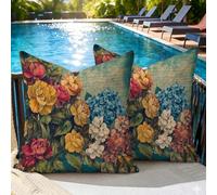 Oujkeef Fundas de Cojín Exterior Impermeable 80x80 cm Retro Flor Juego de 2, Fundas Cojines Decorativos con Cremallera Invisible e Impresión a Doble Cara, para Jardín Balcón Terraza Sofá, #106l