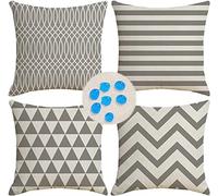Oujkeef Fundas de Cojín Impermeables de 45x45cm Verano Exteriores Lino Funda de Cojín Líneas Grises Decoración del Hogar Juego de 4 para Jardín Banco Cama Oficina Terraza Sofá Silla cafetería