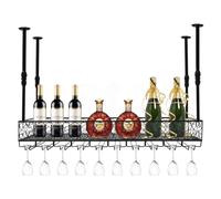 OUKANING Botellero montado en el techo, capacidad de carga de 50 kg, 100/120 cm, altura ajustable 35-55 cm, para 24-36 vasos/12-24 botellas, acero al carbono (negro, 100 cm de altura)