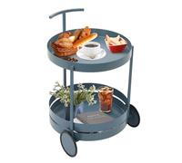 OUKANING Carrito de servir redondo de 2 niveles, 61 cm de altura, ideal para cama y sofá, capacidad de carga de 20 kg, sin inclinación gracias a la base de apoyo, montado y enrollable, cocina, salón