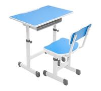 OUKANING Escritorio infantil con silla, mesa infantil regulable en altura 70 x 50 cm y juego de sillas máx. 300 kg para la escuela y la oficina en casa niños y niñas (azul)