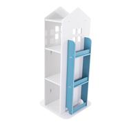 OUKANING Estantería giratoria para libros con 4 niveles, diseño de cerradura, estantería para habitación infantil con prácticas chapas, plástico PVC y madera, máx. 100 kg, 41 x 41 x 95 cm (azul)