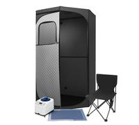 OUKANING Set de sauna de vapor móvil para casa con tienda y silla, 1350 W, sauna de cuerpo completo con control digital, sauna portátil de 180 cm de alto, 9 niveles de temperatura, incluye esterilla y