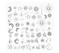 OUKENS 70PCS Sun Moon Stars Charms Colgantes, Colgantes con Patrón De Estrella De Sol Y Luna De Plata Tibetana De Acero Inoxidable Antiguo Mixto, Accesorios para Colgantes De Bricolaje