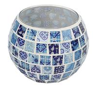 Oukens Talight Candeler Boldador de Vidrio Azul Patrones Florales Mosaico Romántico Textura Artesanal Votiva para Decoraciones Mesa Partido Inicio