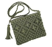 oukesin Bolso de hombro pequeño con borlas hechas a mano de macramé de algodón para mujer, 041Verde militar