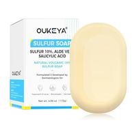 OUKEYA 10% Jabon De Azufre, Jabon Leche De Cabra, Ácido Salicílico, Aceite de Árbol de Té, Aloe Vera, Antibacteriano, Calmante, Limpieza Profunda, Reparación de la Barrera Cutánea, 115g