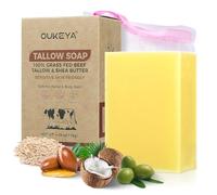 OUKEYA Jabón Natural de Sebo 115g, Jabón Hidratante para Rostro y Cuerpo, Enriquecido con Manteca de Karité, Aceite de Coco, Avena, Caléndula y Espino Amarillo, Pieles Sensibles, con Red Espumante