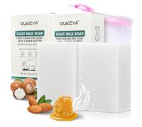 OUKEYA Pack 2 Jabón de Leche de Cabra Natural 115g, Limpieza Suave con Aceite de Oliva, Manteca de Karité y Miel, Hidratante y Antiedad, Incluye Red para Espumar, Ideal Piel Sensible y Seca