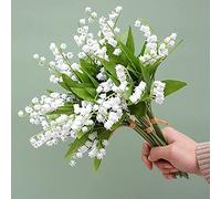 OUKEYI 12 flores artificiales de lirio de los valles, flores de plástico de lirio de los valles, ramo de boda para exteriores, para decoración del hogar, jardín, fiesta, boda (blanco)