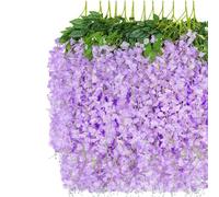 OUKEYI 12 guirnaldas de flores artificiales de glicinia, flores falsas de seda de 3.6 pies para colgar en interiores y exteriores, hogar, jardín, Navidad, boda, decoración de fiesta (morado claro)
