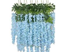 OUKEYI 12 guirnaldas de Flores Artificiales de glicinia, Flores Falsas de Seda de 3.6 pies para Colgar en Interiores y Exteriores, hogar, jardín, Navidad, Boda, Fiesta, decoración (Azul Cielo)