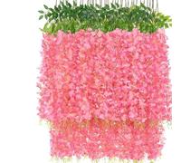 OUKEYI 12 guirnaldas de flores artificiales de glicinia, flores falsas de seda de 3.6 pies para colgar en interiores y exteriores, hogar, jardín, Navidad, boda, decoración de fiesta (rosa oscuro)