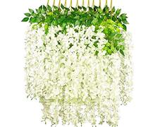 OUKEYI 12 guirnaldas de Flores Artificiales de glicinia, Flores Falsas de Seda de 3.6 pies para Colgar en Interiores y Exteriores, hogar, jardín, Navidad, Boda, Fiesta, decoración (Blanco)