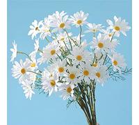 OUKEYI 12 paquetes de flores artificiales, margaritas de seda, resistentes a los rayos UV, arbustos vegetales, arreglos de plantas para el hogar y el jardín para decoración (blanco)