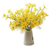 OUKEYI 12 paquetes de flores artificiales, margaritas de seda, resistentes a los rayos UV, arbustos vegetales, arreglos de plantas para el hogar y el jardín para decoración (amarillo)