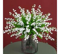 OUKEYI 18 Ramos de Flores Artificiales, Flores de plástico de Lirio de los Valles, Ramo de Boda al Aire Libre para decoración del hogar, jardín, Fiesta, Boda (Blanco)