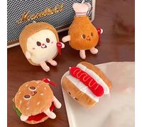 OUKEYI 4 llaveros de juguetes de peluche, súper divertidos, para la cara, comida, hamburguesa, pan, tostadas, patas de pollo, llavero de peluche suave