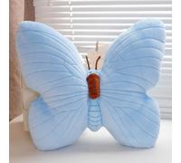 OUKEYI Almohada de felpa de mariposa, 45 x 40 cm, almohada decorativa para el hogar, cojines suaves para sofá y cama (azul)