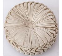 OUKEYI Cojín redondo de terciopelo de color puro de 13.8 pulgadas, cojín redondo plisado, almohada de calabaza, adecuado para decoración del hogar, cama y automóvil (beige)
