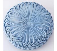 OUKEYI Cojín redondo de terciopelo de color puro de 13.8 pulgadas, cojín redondo plisado, almohada de calabaza, adecuado para decoración del hogar, cama y automóvil (azul)