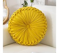 OUKEYI Cojín redondo de terciopelo de color puro de 35 cm, cojín redondo plisado, almohada de calabaza, adecuado para decoración del hogar, cama y coche
