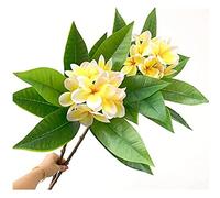 OUKEYI Flores artificiales de 35.5 pulgadas, flores artificiales de frangipani realistas al tacto real, ramo de decoración del hogar (amarillo), paquete de 2