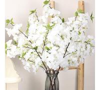 OUKEYI Flores artificiales de 39 pulgadas, ramas de cerezo, 3 piezas, decoración de cerezo, arreglos de flores de cerezo falsas para boda, oficina, fiesta, mesa, decoración del hogar (blanco)