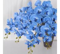 OUKEYI Flores artificiales de orquídeas artificiales de 68.5 cm, 6 piezas de orquídeas artificiales azules para decoración del hogar, OUKEYI-100926