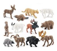 OUKEYI Juego de 12 figuras de animales polares de animales del Ártico, incluye alce, cabra salvaje norteamericana, alce, nutria, castor, cuerno de diente para niños pequeños. Regalo de cumpleaños