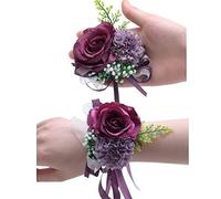 OUKEYI Juego de 2 ramilletes de muñeca de flores de rosa, para hombres, boda, ramillete de rosas blancas para mujeres, novia, dama de honor, ramillete de muñeca para decoración de boda, fiesta, baile