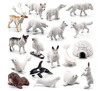 OUKEYI Juego de mini figuras de animales árticos, 18 piezas de mini animales árticos, para niños pequeños, de plástico realista, reno ártico, ballena blanca, juguete para niños, regalo de cumpleaños