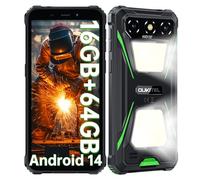 OUKITEL G5 Móvil Rugerizado con Doble Luz de Camping, Batería 6300mAh Movil Irrompible Android 14, 16GB+64GB (1TB TF), 6.0'' HD Pulgadas Telefono Movil, 13MP+5MP, Dual 4G SIM/GPS/OTG/3.5mm Jack, Verde