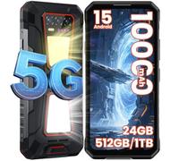 OUKITEL Móvil Irrompible 5G WP58 Pro 24GB RAM+512GB ROM/1TB TF Luces de Camping Duales 1000/900LM Android 15 Móvil Rugerizado 6.7" 120Hz/10000mAh & 33W/64MP+8MP Visión Nocturna/GPS/NFC/OTG/Face ID