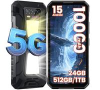 OUKITEL Móvil Irrompible 5G WP58 Pro 24GB RAM+512GB ROM/1TB TF Luces de Camping Duales 1000/900LM Android 15 Móvil Rugerizado 6.7" 120Hz/10000mAh & 33W/64MP+8MP Visión Nocturna/NFC/GPS/OTG/Face ID