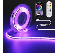 OULARA Tira de luces LED RGB COB 5 V, 1 m, controlador Bluetooth Smart App, cambia de color con 600 LEDs/m, multicolor flexible para TV, dormitorio, fiesta, decoración DIY