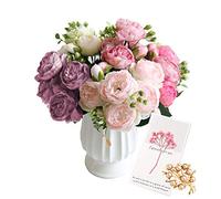 OuLi Store® 4 Paquete Artificial Peonía Seda Flores Bouquet para Boda Inicio Jardín Fiesta Decoración, 5 Tenedores, 9 Cabezas (4 Paquete-Rosa + Púrpura + Rosa Claro + Blanco)